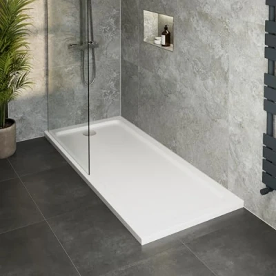 Image of Hydrolux 1700 x 700 45mm White Bathroom Shower Tray for Enclosures Cubicles &amp; Wet Room with Waste, Rectangular