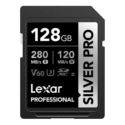 Image of Lexar SILVER PRO SD Card 128GB, UHS II Memory Card, V60, U3, C10, Up to 280MB/s Read, 120MB/s Write, SDXC for DSLR/Camera/Professional Photographer/Videographer/Enthusiast (LSDSIPR128G BNNAA)