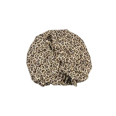 Image of Jasmine Silk Pure Mulberry Turban Hat Sleep Cap Bonnet (Leopard Print)