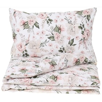 Image of BABYMAM 100% Organic Cotton 2pc Bedding Set Duvet Cover Pillowcase Quilt (120x90cm fit Cot and Cotbed) Romantic Flowers