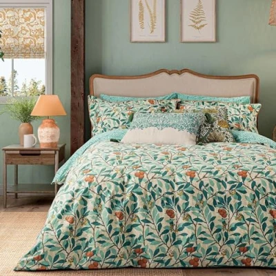 Image of Morris &amp; Co Arbutus Duvet Cover Set Single Turquoise