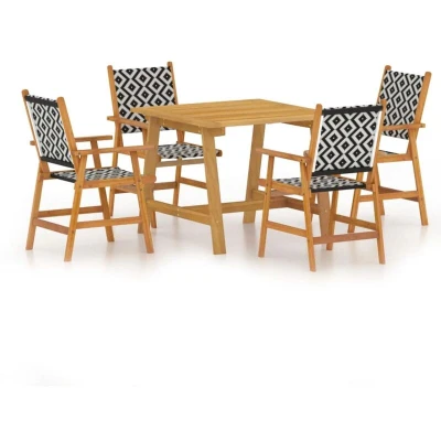 Image of vidaXL Solid Acacia Wood Garden Dining Set 5 Piece Outdoor Patio Terrace Backyard Furniture Wooden Dinner Table and Chair Seat