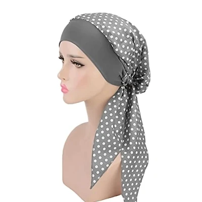 Image of Women Chemo Turban, Cotton Turban Cap Elastic Head Cover Turbans Satin Scarf Headwear Headwrap for Cancer Women(Grey Point)