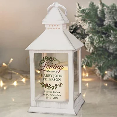 Image of Custom Personalised In Loving Memory White Lantern Memorial, LED