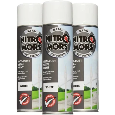Image of Nitromors Smooth Metal Paint White 500ml Aerosol 3 Pack Protection Against Rust and Corrosion Superior Coverage NWI500