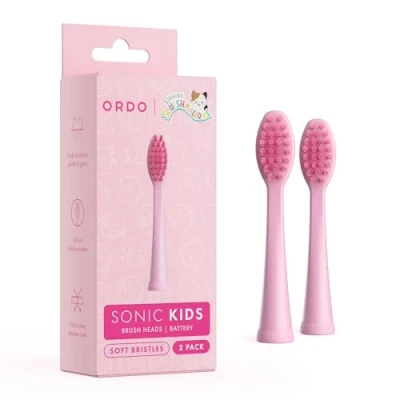 Image of Ordo Squishmallows Toothbrush Heads, 2 x Replacement Brush Heads for Kids Battery Toothbrush, Soft Bristles, Gift Aged 4+, Auggie