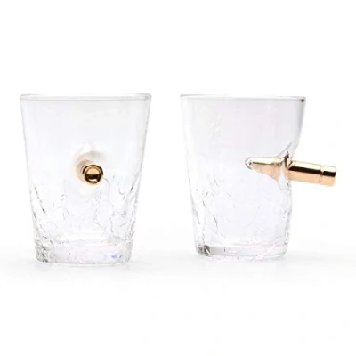 Image of CKB LTD 60ml Large Shot Glasses Set of 2 Novelty Bullet Crack Shots Glass Spirit Drinking Tumblers (Cracked Class Effect)