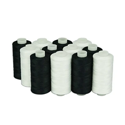 Image of Simthread White and Black Colors Cotton Sewing Quilting Thread for Machines 550 yards/spool