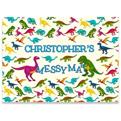 Image of Paper Themes Personalised Messy Mat Plastic table Cloth Wipe Clean Protect your and floor from spills accidents ((L) 110 x 75 cm, Dino)