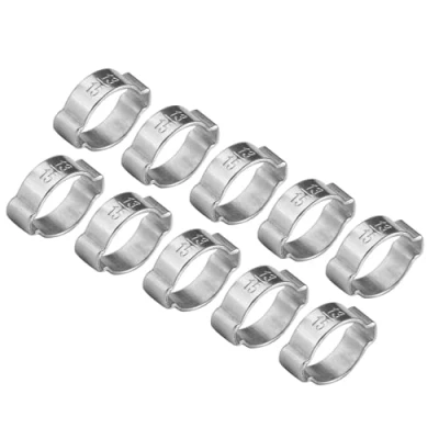 Image of 10pcs Zinc Plated Iron Galvanized Two Ear Hose Clamp, Double Ears Clamp Fastener for Fule Petrol Pipe Tube(13 15Mm)