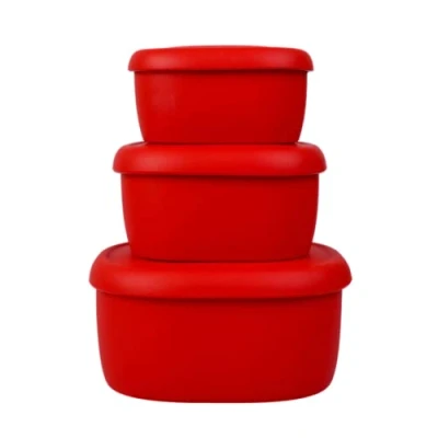 Image of BLUE GINKGO Silicone Food Storage Container Set Reusable Airtight Containers with Lids Lunch and Bento Boxes for Adults Kids Freezer, Red