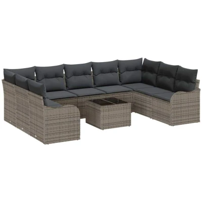 Image of vidaXL 9 Piece Garden Sofa Set with Cushions Black Poly Rattan