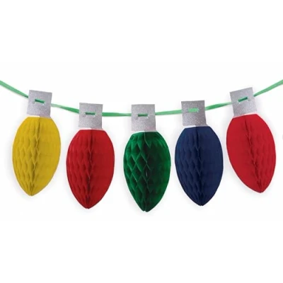 Image of Christmas Hanging Honeycomb Decorations Packs Santa Hats Trees Puddings Snowman Novelty Festive Decoration (Christmas Lights Garland)