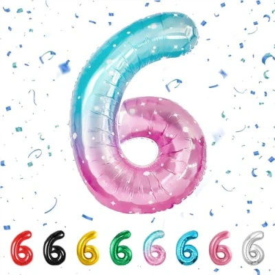 Image of Number 6 Balloons 6,Rainbow Balloon 40 Inch Giant Helium Foil for Boys Girls Party Decor Birthday Anniversary Graduation Decorations Supplies