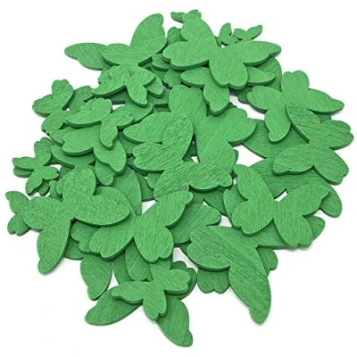 Image of Green 50 Mix Size Wooden Butterflies Craft Cardmaking Embellishments