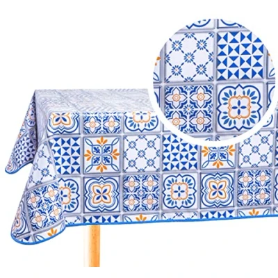 Image of Home Direct Rectangular Oilcloth PVC Wipe Clean Tablecloth Table Cover 140cm x 180cm 55x70 Blue