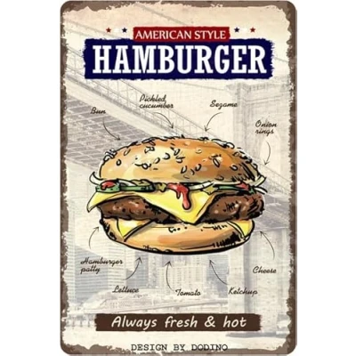 Image of DODINO 20 x 30 cm Retro Tin Signs Hamburger Decoration for the Barbecue Area BBQ Grill Sign Vintage