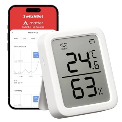 Image of SwitchBot Smart Room Thermometer Hygrometer Sensor Plus, Wireless Digital Indoor Temperature Gauge Humidity Monitor with Dewpoint/VPD/Absolute Meter, for Home, Greenhouse, Basement and Pets