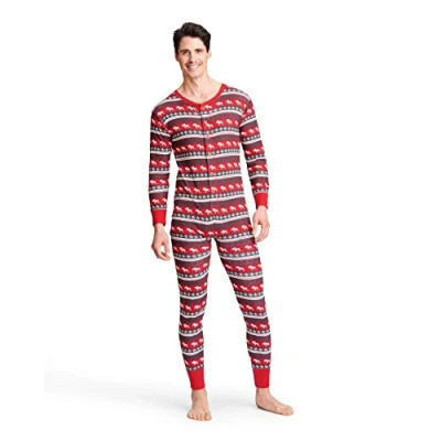 Image of Little Blue House by Hatley Baby Bear &amp; Moose Family Onesie, Red (Adult Union Suit Fair Isle 600), Medium (Size:Medium)