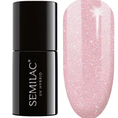 Image of SEMILAC 805 Extend Base 5in1 Glitter Dirty Nude Rose, 7ml UV Gel Nail Polish Builder, Colour &amp; Top Coat In 1. Extends Up to 1cm. For Manicure or Pedicure. Long Lasting