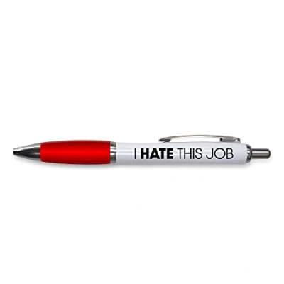 Image of Tongue in Peach Funny Novelty Push Pen Gift Ballpoint Pens I Hate This Job Office Joke Stationary RED PP153