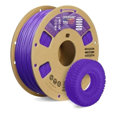 Image of OVERTURE TPU Filament 1.75 mm, Flexible Roll Soft 3D Printer Filament, 95A 1 kg Spool (2.2 lbs), Dimensional Accuracy +/ 0.02 mm (Purple)