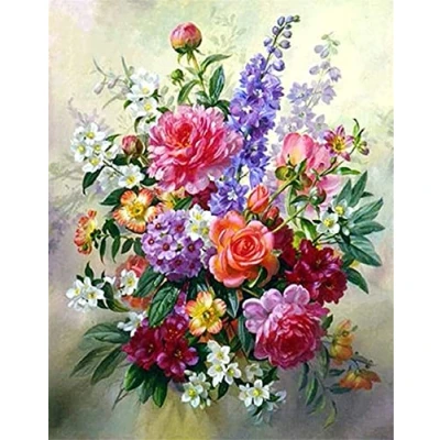 Image of OWN4B Cross Stitch Kits Stamped, Colorful Flowers Printed Pattern 11CT 14.2x18.1 inch DIY Embroidery Kit (Flowers)