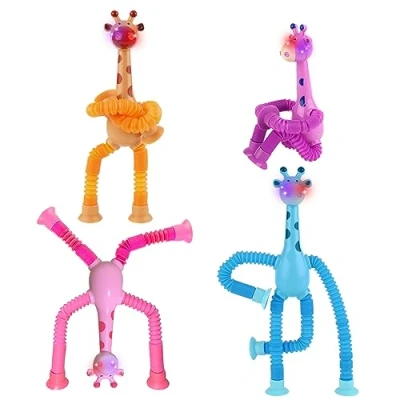 Image of Hlzds 4PCS LED Telescopic Suction Cup Giraffe Toy, Pop Tubes, Shape Changing Tube Fidget ToysK,Fidget Tubes Sensory Toys for Girls Boys