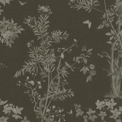 Image of Flowers wallcovering wall Profhome 790436 hot embossed non woven wallpaper slightly textured with floral ornaments matt anthracite black brown quartz