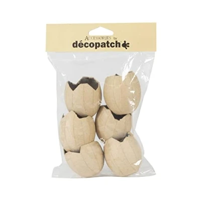 Image of Décopatch Ref AC897C Waterproof Broken Eggs (Pack of 6) Papier Maché Object to Decorate 5 x 5.3cm with Papers &amp; PaperPatch Glue, Glitter, Paints