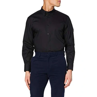 Image of Kustom Kit Men&#039;s Tailored Fit Premium Oxford Kk188 Business Shirt, Black, 16