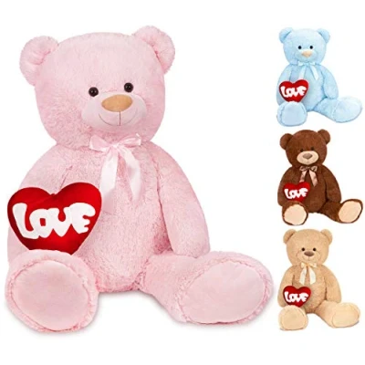 Image of BRUBAKER XXL Teddy Bear 40 Inches (100 Cm) Pink With a Love Heart Soft Toy Cuddly