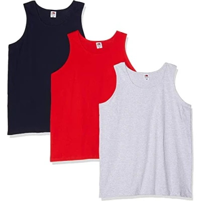 Image of FRUIT OF THE LOOM Men&#039;s Athletic Lightweight Vest, Navy/Red/Heather, S