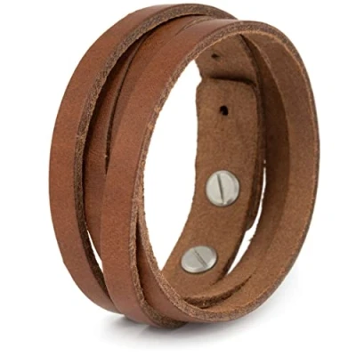Image of Simaru Wrap Bracelet for men Genuine Italian Vegetable tanned Leather Strap Adjustable Wrist Made in Europe