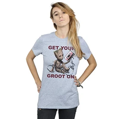 Image of Marvel Women&#039;s Guardians of The Galaxy Get Your Groot On Boyfriend Fit T Shirt Sport Grey Large