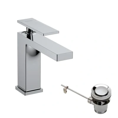 Image of hansgrohe Tecturis E bathroom tap with pop up waste set, sink spout height 110 mm, basin mixer water saving (EcoSmart+), chrome, 73010000
