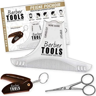 Image of Beard Trimming kit Accessories for &amp; Barber Mustache, Contour Marker Comb + Scissors Foldable Key Ring