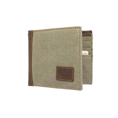 Image of CACTUS Bi Fold Canvas Wallet with Leather Trim and RFID Protection 182_81 Khaki