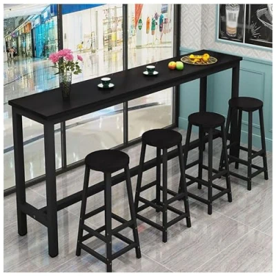 Image of Modern Wooden Bar Table,Rectangle Console Sofa Table,Counter Height Dining Table Long Breakfast Kitchen Table, Narrow For Home Bar, Only(Size:160x30x100cm,Color:black)