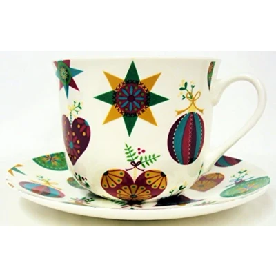 Image of It&#039;s Christmas Breakfast Cup &amp; Saucer Fine Bone China Large Xmas Hand Decorated in The U.K. Free UK Delivery