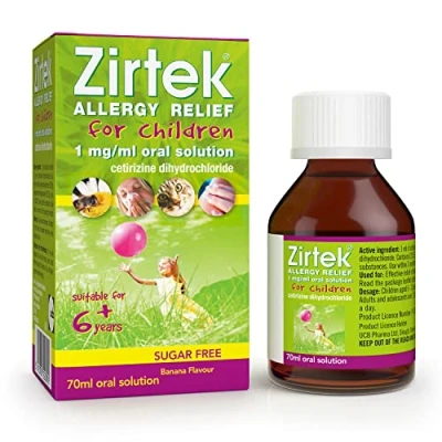 Image of Zirtek Allergy Relief for Children, 70ml Syrup Hayfever, Dust, Pets, and Hives Cetirizine Antihistamine Solution Helps Relieve Allergic Symptoms Adults Children Over 6 Years