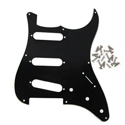 Image of FLEOR 8 Hole SSS ST Pickguard Electric Guitar Scratchplate with Screw for Vintage Style Parts, 3Ply Black/White/Black