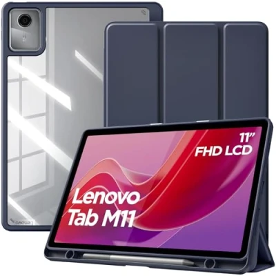 Image of TiMOVO Case for Lenovo Tab M11 11&quot; 2024 TB330 with Pen Holder, Hybrid Slim Tri Fold Stand Protective Cover Clear Back, Support Auto Wake/Sleep Tablet, Black