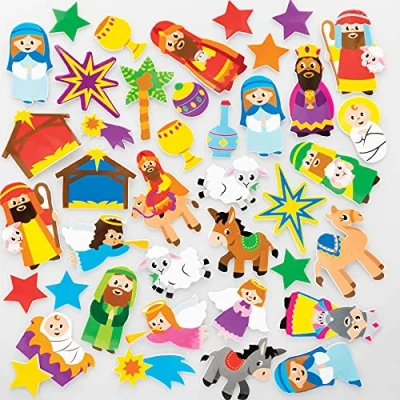 Image of Baker Ross FC247 Nativity Foam Stickers Pack of 200, Kids Stickers, Ideal for Children&#039;s Arts and Crafts Projects, Great Card Making Scrapbooking