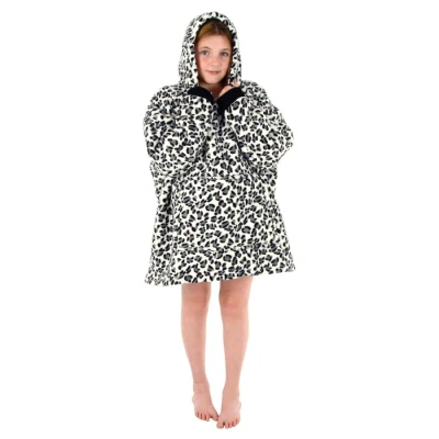 Image of Hodge and Teens Unisex Hoodie Blanket Sherpa Fleece Sweatshirt Oversize Top Black/White Leopard