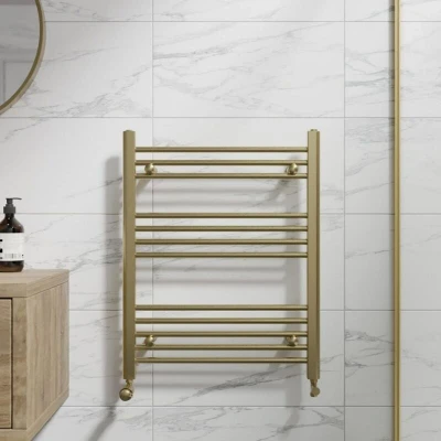 Image of DuraTherm Heated Towel Radiator Brushed Brass 750 x 600mm Flat