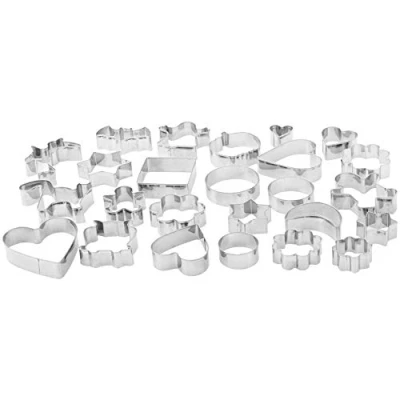 Image of Amazon Basics Biscuit Cutter Set Pack of 25, Silver, Variety Shaped, 4 cm to 9
