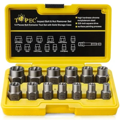 Image of 13+1 Piece Impact Bolt &amp; Nut Remover Set 3/8&quot; Drive with Extractor Socket, Hex Adapter, and Tool for Damaged, Rusted, or Rounded Off Bolts, Nuts, Screws