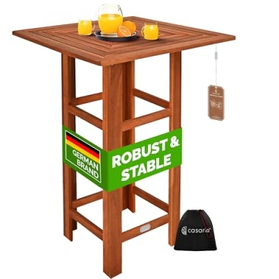 Image of Deuba® Bar Table High Party Bistro Cocktail Acacia Wood Hardwood Massive Natural Square Outdoor with Ø 5cm Parasol Hole Sturdy Comfortable Birthday Wedding Events