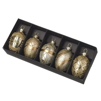 Image of Heaven Sends Gold and Silver Glass Hanging Egg Shaped Bauble Set of 5 Decorations